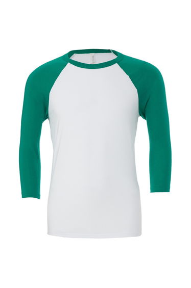 Canvas Mens 3/4 Sleeve Baseball T-Shirt - White/Kelly Green