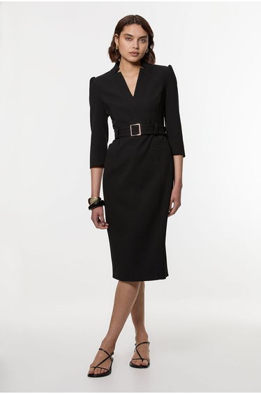 Structured Crepe Belted Forever Midi Dress