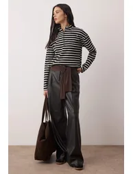 Black striped hidden zipper oversize/wide fit thin knitted sweatshirt