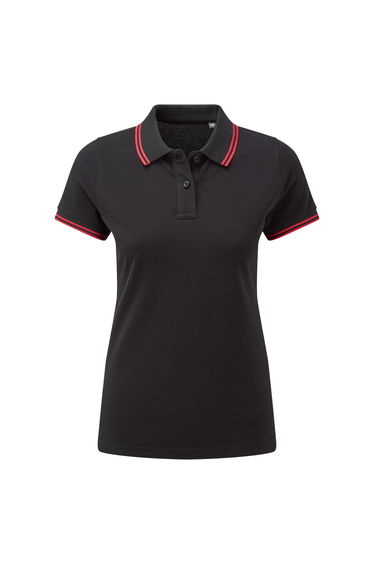 Asquith & Fox Womens/Ladies Classic Fit Tipped Polo - Black/Red