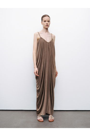 Draped Detailed Flowy Maxi Dress