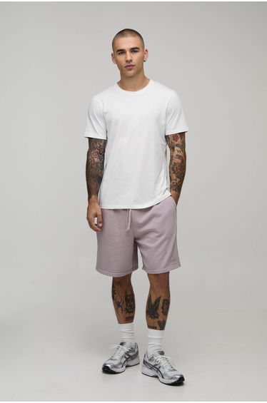 Baggy Fit Heavyweight Washed Embroidered Loopback Short - dusty mauve