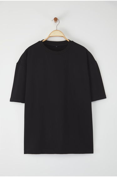 Black Oversize/Wide Cut Cotton Thick Basic T-Shirt