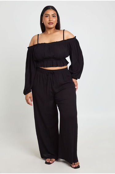 Plus Textured Beach Trouser - black