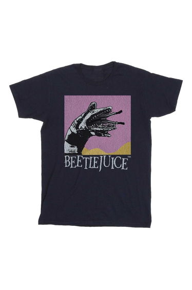Beetlejuice Girls Sandworm Snake Cotton T-Shirt - Navy Blue