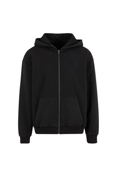 Build Your Brand Mens Vintage Heavy Full Zip Hoodie - Black