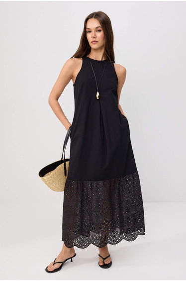 Black Hem Detailed Maxi Woven Dress