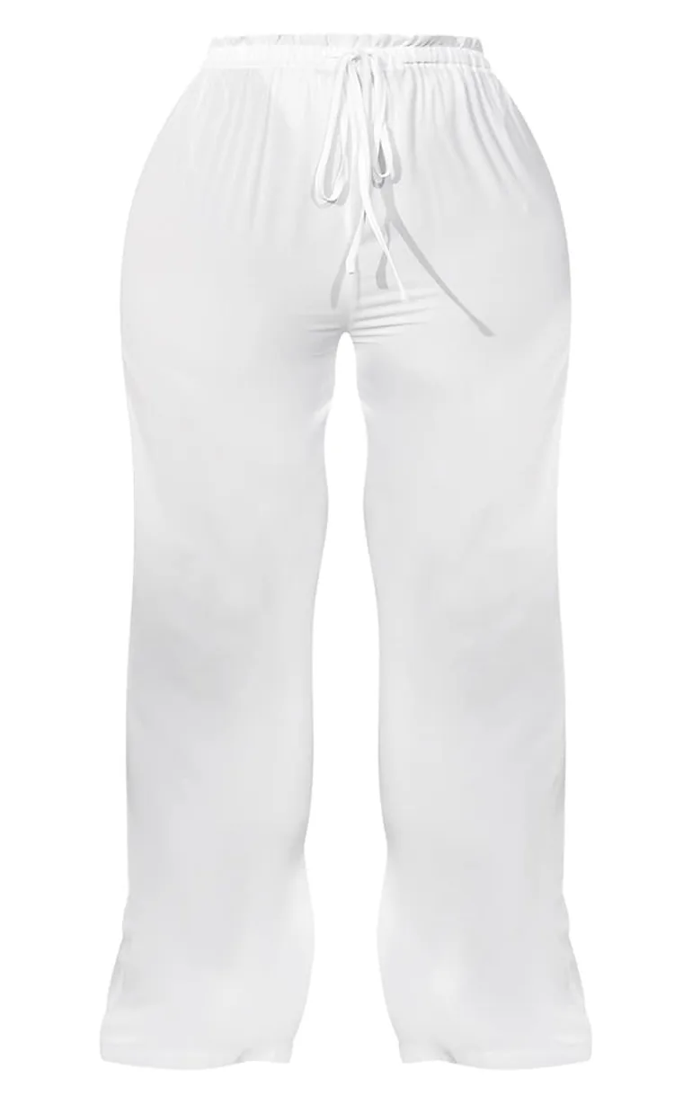 Plus White Tie Waist Beach Trousers - 3
