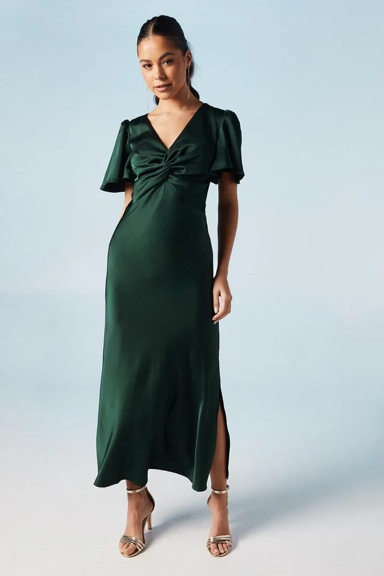 angel sleeve twist-front midi dress Animal Dorothy Perkins Twist Front Angel Sleeve Midi Dress