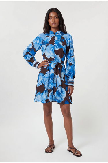 Viscose Woven Stripe Contrast Blue Floral Mini Dress