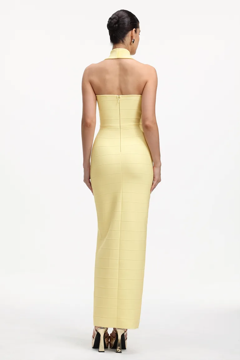 bra that you can wear with backless dress California - Nude & Yellow Cut Out Bandage Dress