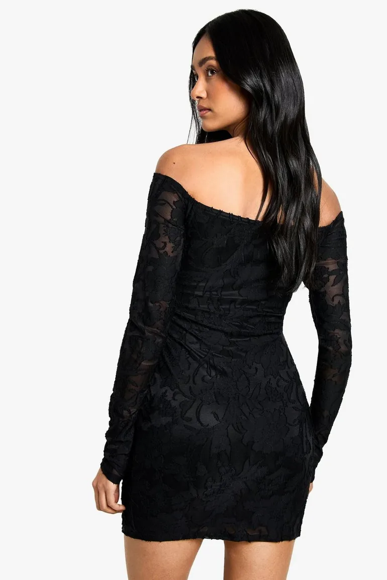 Tall Burnout Bardot Twist Wrap Mini Dress - black - 2