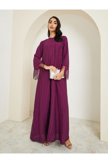 Women Rhinestone Embellished Jalabiya with Tassel Trim