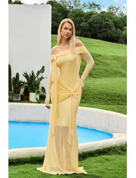 Claire Jersey Knotted Maxi Dress in Yellow - 8
