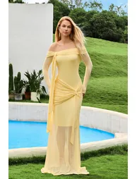 Claire Jersey Knotted Maxi Dress in Yellow - 9