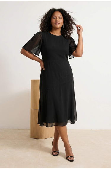 Black Chiffon Woven Plus Size Dress
