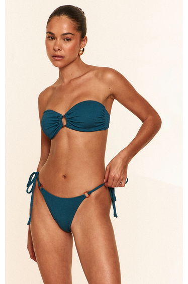 Teal Textured Tie Side Bikini Bottom