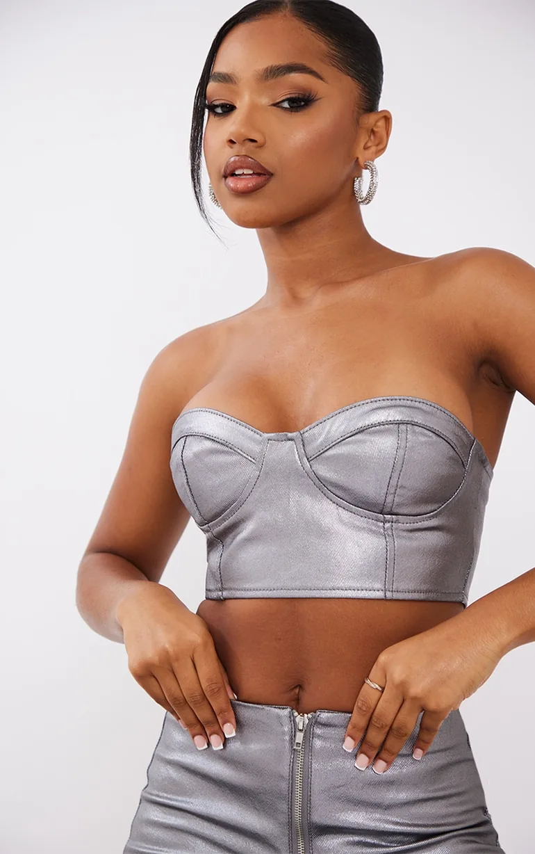 Gunmetal Metallic Look Coated Bandeau Top