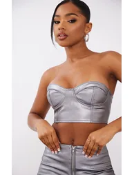 Gunmetal Metallic Look Coated Bandeau Top