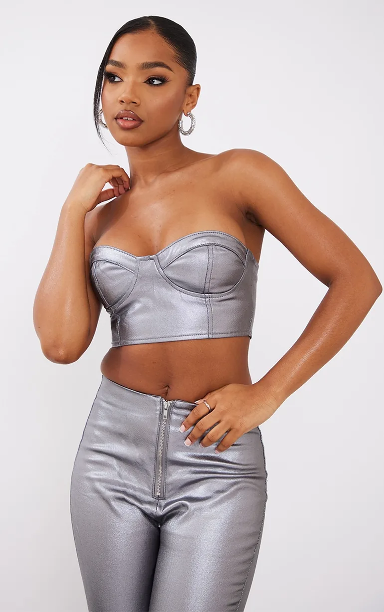 Gunmetal Metallic Look Coated Bandeau Top - 3