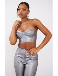 Gunmetal Metallic Look Coated Bandeau Top - 3