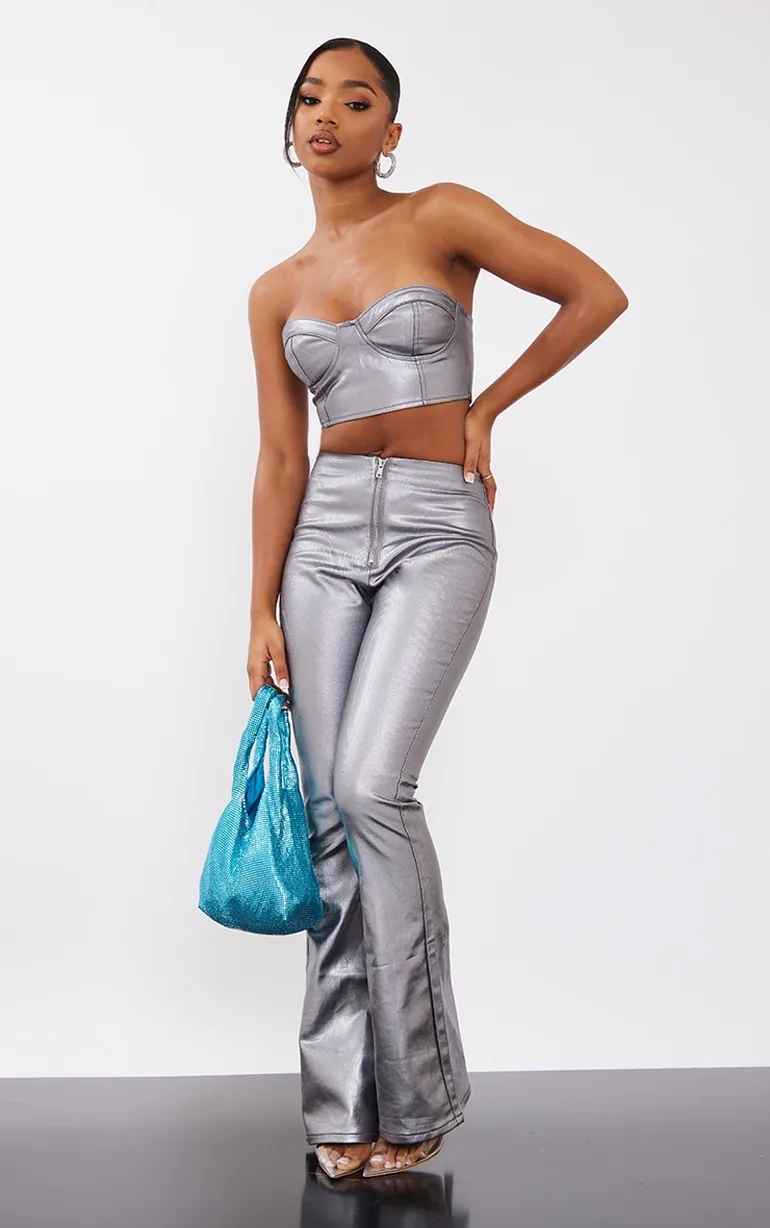 Gunmetal Metallic Look Coated Bandeau Top - 2
