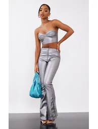 Gunmetal Metallic Look Coated Bandeau Top - 2
