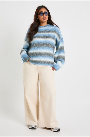 Plus Knit Crew Neck Jumper - blue