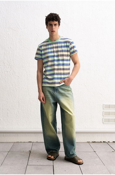GIESTO Comfort Fit Crew Neck Striped T-Shirt
