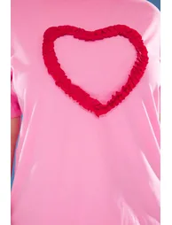 Pink Front Ruffle Heart Detail Boyfriend Fit Plus Size T-shirt - 3