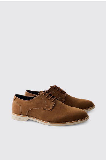 Faux Suede Derby Shoe - tan