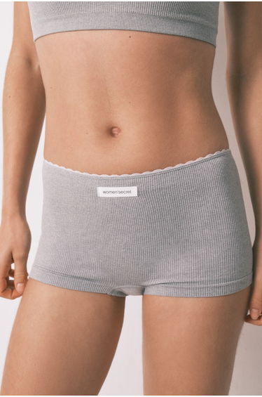 Grey seamless ribbed boxer panty