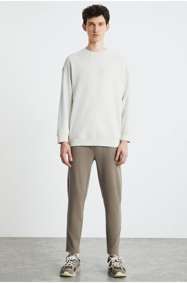 LUDİM Men's Oversize Fit 3 Thread Raised Round Collar Gray Sweatshirt