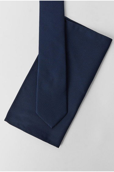 Navy Textured Tie And Pocket Square