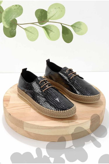 Glossy Black Crocodile Women's Espadrilles