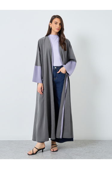 Colorblock Sleeve Open Front Abaya