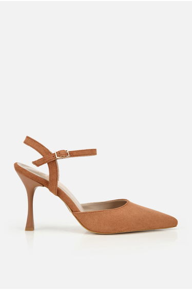 Women's tobacco Suede pointed toe ankle strap Stiletto Heel shoes