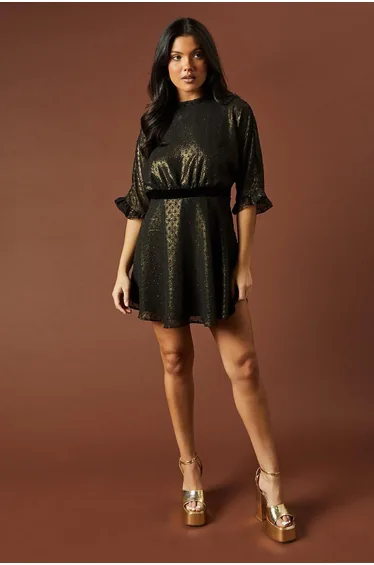 Occasion Glitter High Neck Mini Dress