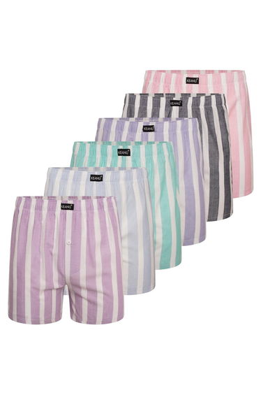 Keanu Mens Pastel Striped Woven Boxer Shorts (Pack of 6) - Multicoloured