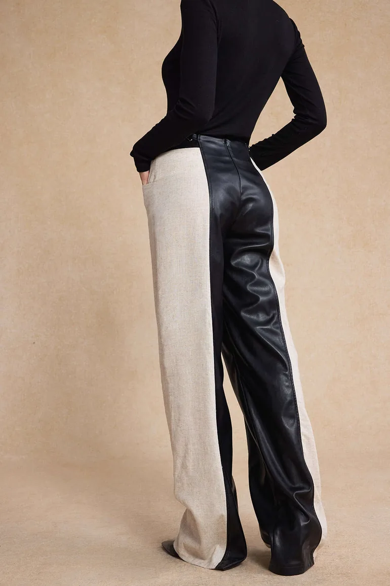 Faux Leather Metallic Patchwork Trousers - 8