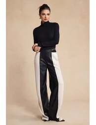 Faux Leather Metallic Patchwork Trousers