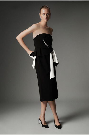 Archive Collection -Petite Bow Detail Crepe Bandeau Midi Dress