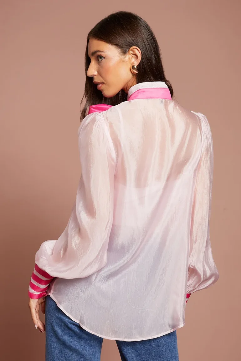 Lisa Tan Pussybow Long Sleeve Organza Shirt - 1