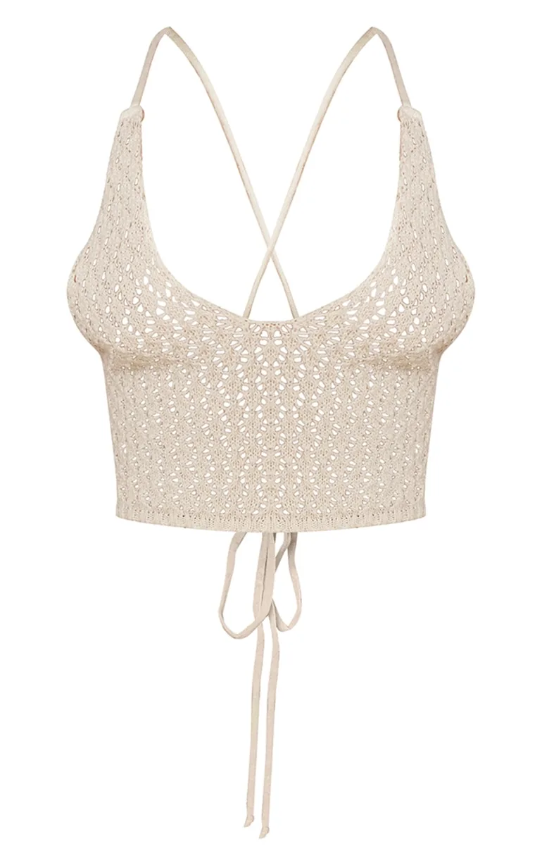 Petite Cream Halterneck Crochet Crop Top - 3