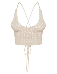 Petite Cream Halterneck Crochet Crop Top - 3