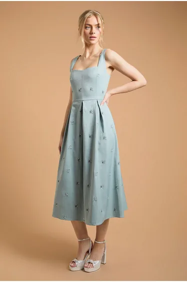 Embellished Sweetheart Midi Dress