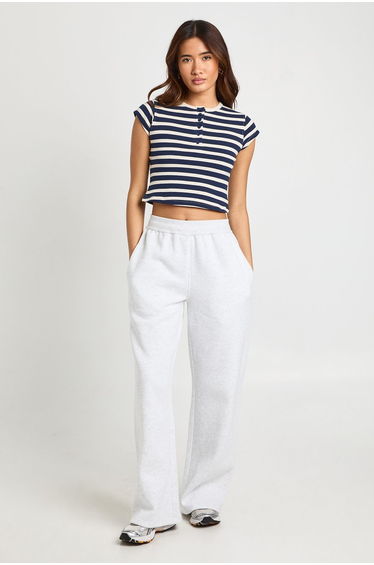 Ribbed Waistband Straight Leg Jogger - ash grey