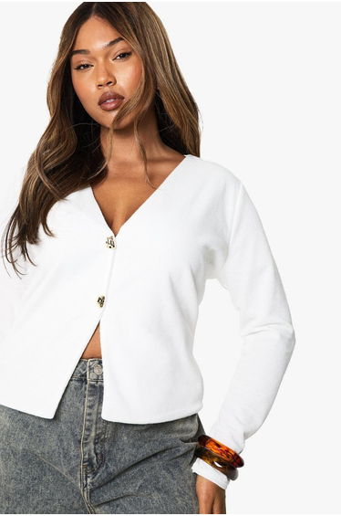 PLUS KNITTED GOLD BUTTON CARDIGAN