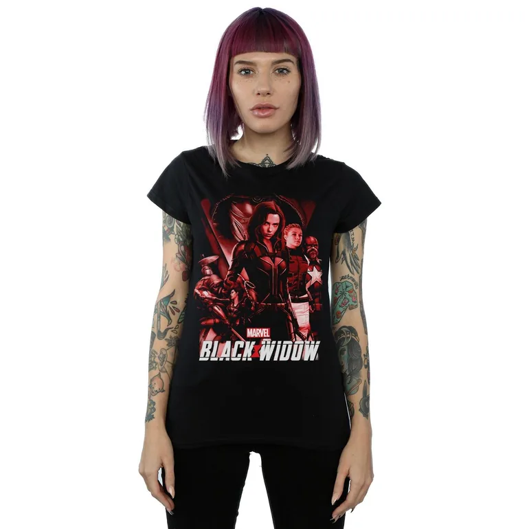 Marvel Womens/Ladies Black Widow Movie Red Group Cotton T-Shirt - Black