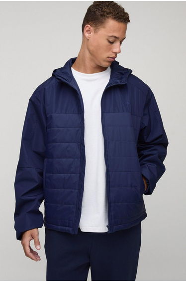 Tall Regular Fit Lightweight Quilted Hooded Jacket - navy